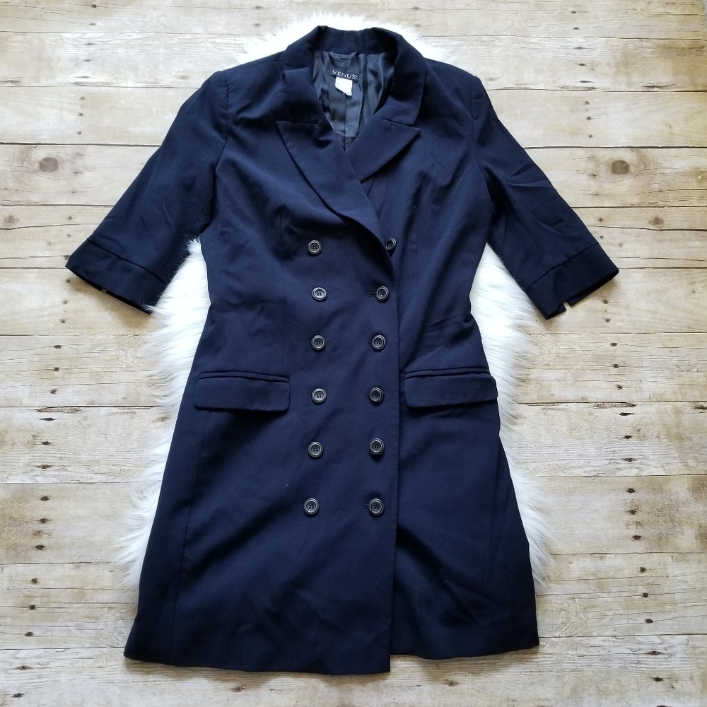 VENUS BUTTON UP SHORT SLEEVE TRENCH COAT NAVY